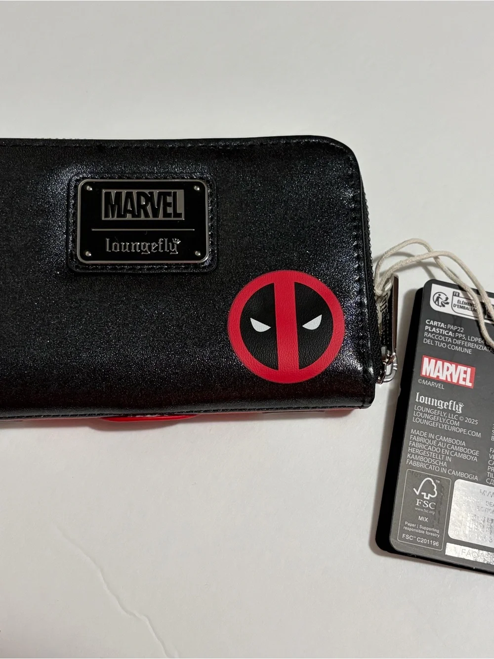 Loungefly Black Wallet with Red Deadpool Emblem